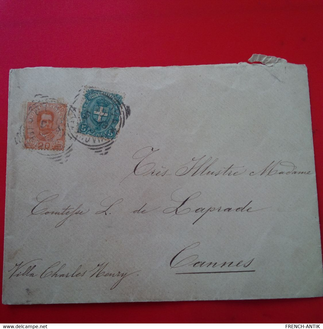 LETTRE ITALIE POUR CANNES VILLA CHARLES HENRY COMTESSE L.DE LAPRADE - Autres & Non Classés