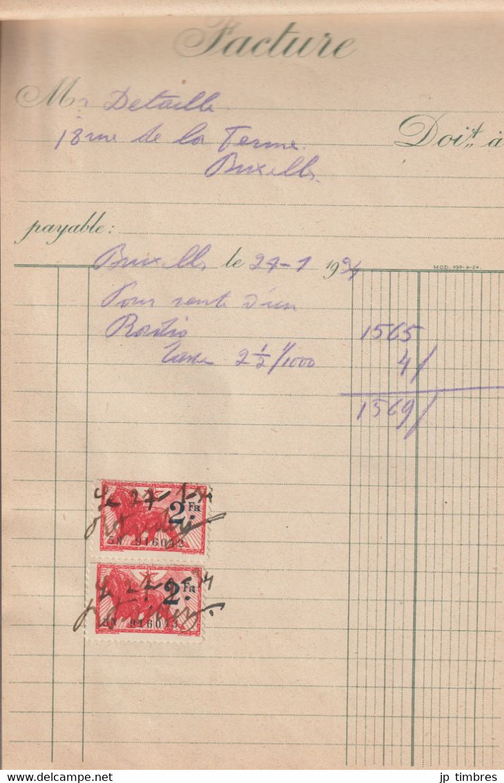 Carnet de 36 Factures Annulées par "Timbres Fiscaux"