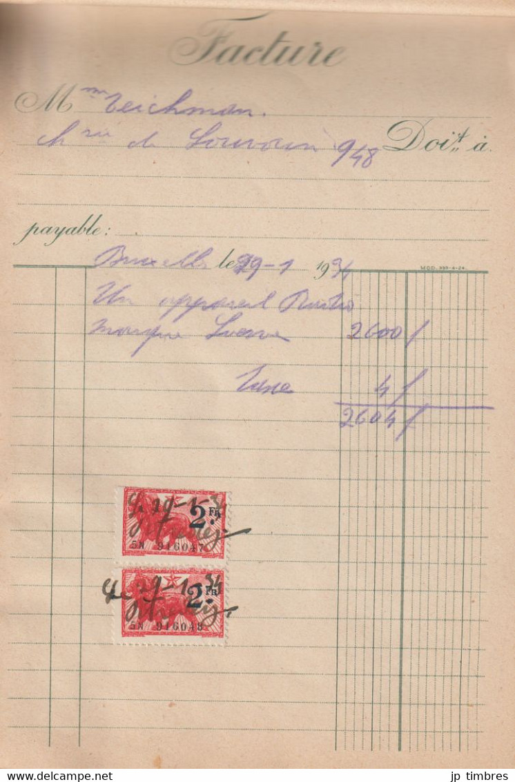 Carnet de 36 Factures Annulées par "Timbres Fiscaux"