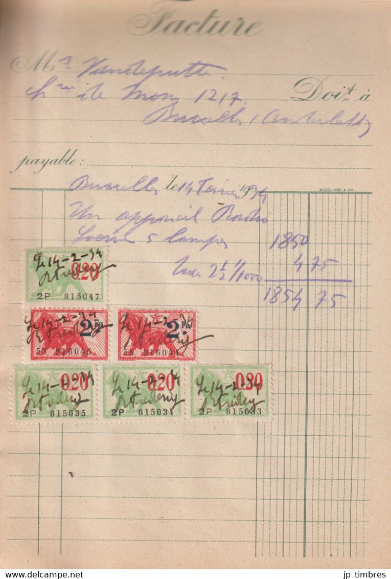 Carnet de 36 Factures Annulées par "Timbres Fiscaux"