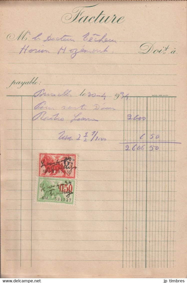 Carnet de 36 Factures Annulées par "Timbres Fiscaux"