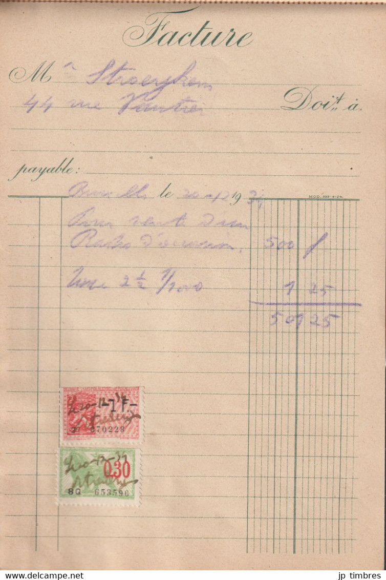 Carnet de 36 Factures Annulées par "Timbres Fiscaux"