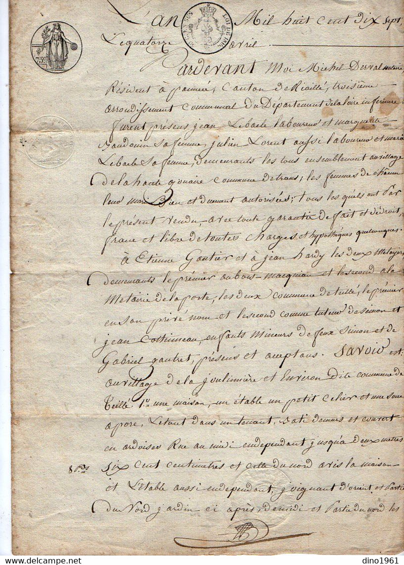 VP18.574 - PANNECE - Acte De 1817 - Vente D'une Maison Sise à TEILLE Par Mr LEBACLE De TRANS à Mrs GAUTIER & HARDY - Manuscrits