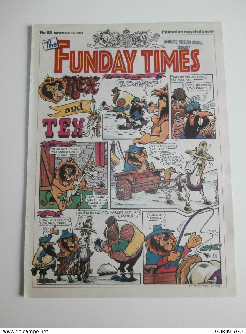 The FUNDAY TIMES Anglais N° 63 Asterix And The Big Fight Bugs Bunny 18/11/1990 - Andere & Zonder Classificatie