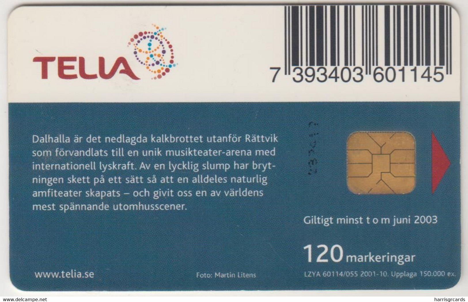 SWEDEN - Dalhalla , Telia 120U, 10/01, Tirage 150.000, Used - Schweden