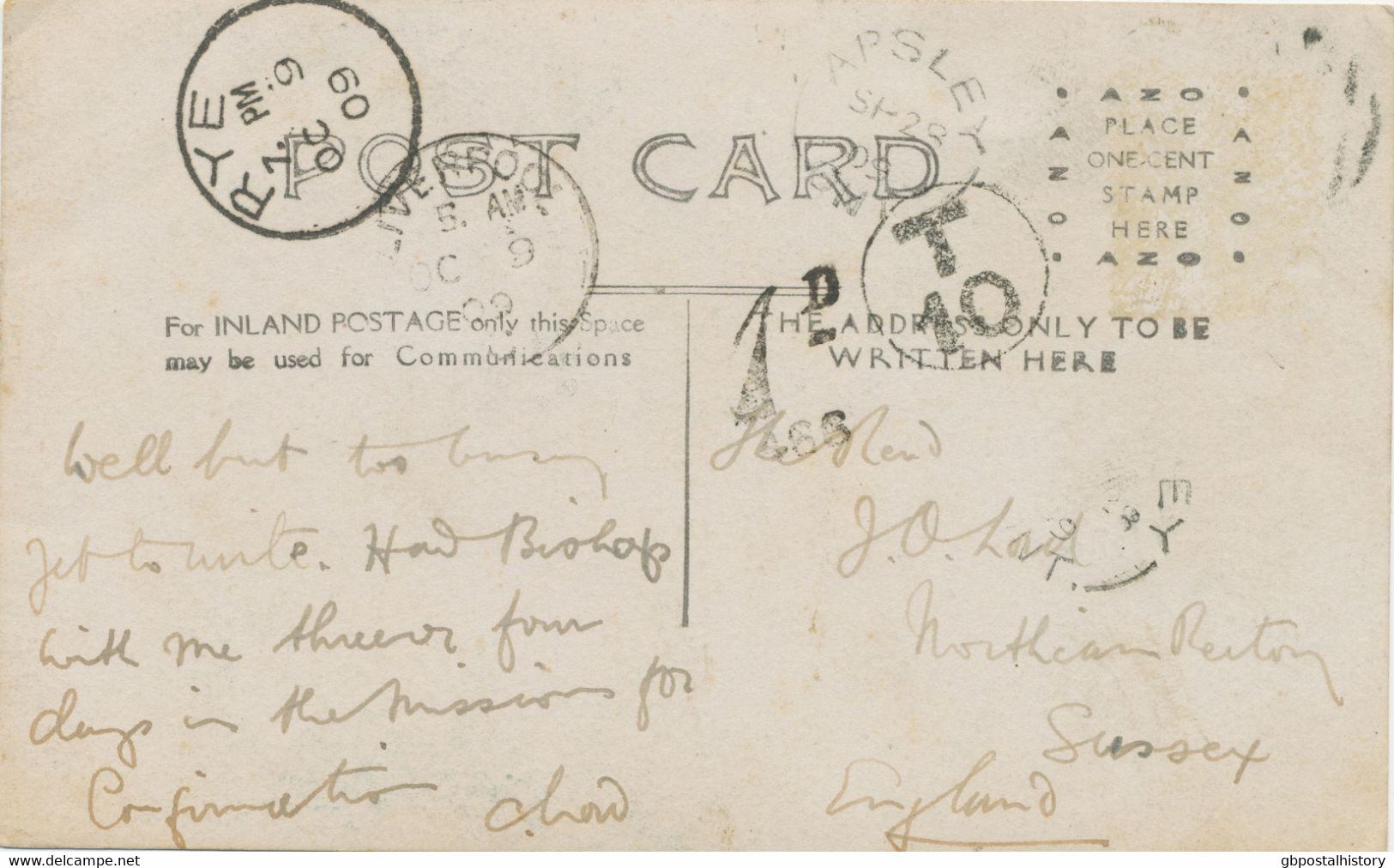 GB VILLAGE POSTMARKS "1 D. 466" (LIVERPOOL, Lancashire) POSTAGE DUE Postmark On Pc From „APSLEY / ONT“ Single Arc Canada - Strafportzegels