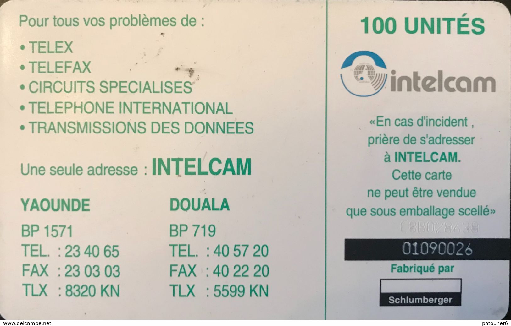 CAMEROUN  -  Phonecard  -  Intelcam -  RUMSIKI -  100 Unités - Cameroon