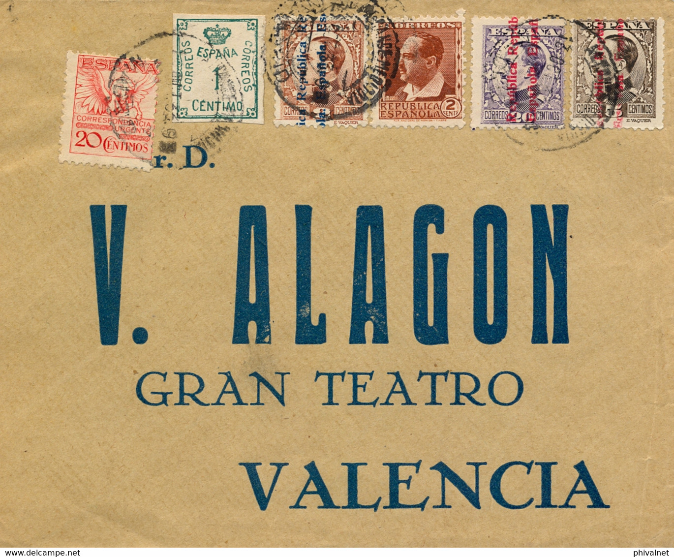 1933 , MADRID , SOBRE CIRCULADO A VALENCIA , MAT. ALCANCE MEDIODIA / MADRID ,  CORREO URGENTE , LLEGADA - Brieven En Documenten