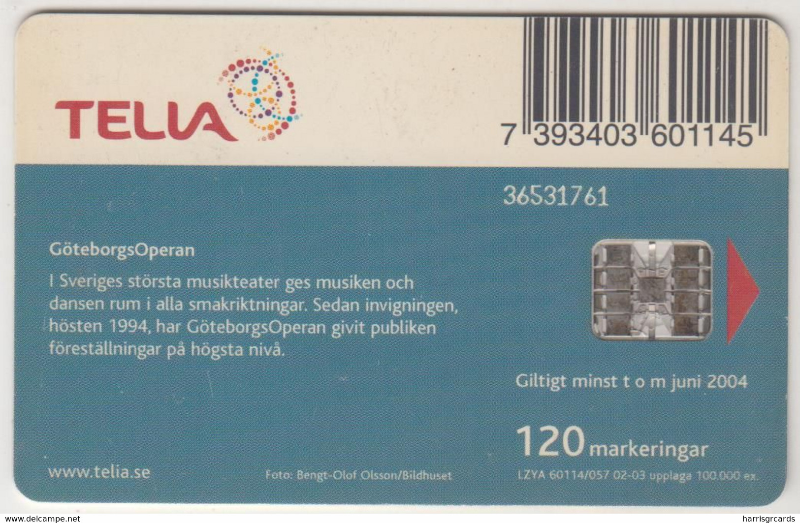 SWEDEN - The Opera,Gothenburg , Telia 120U, 03/02, Tirage 100.000, Used - Sweden