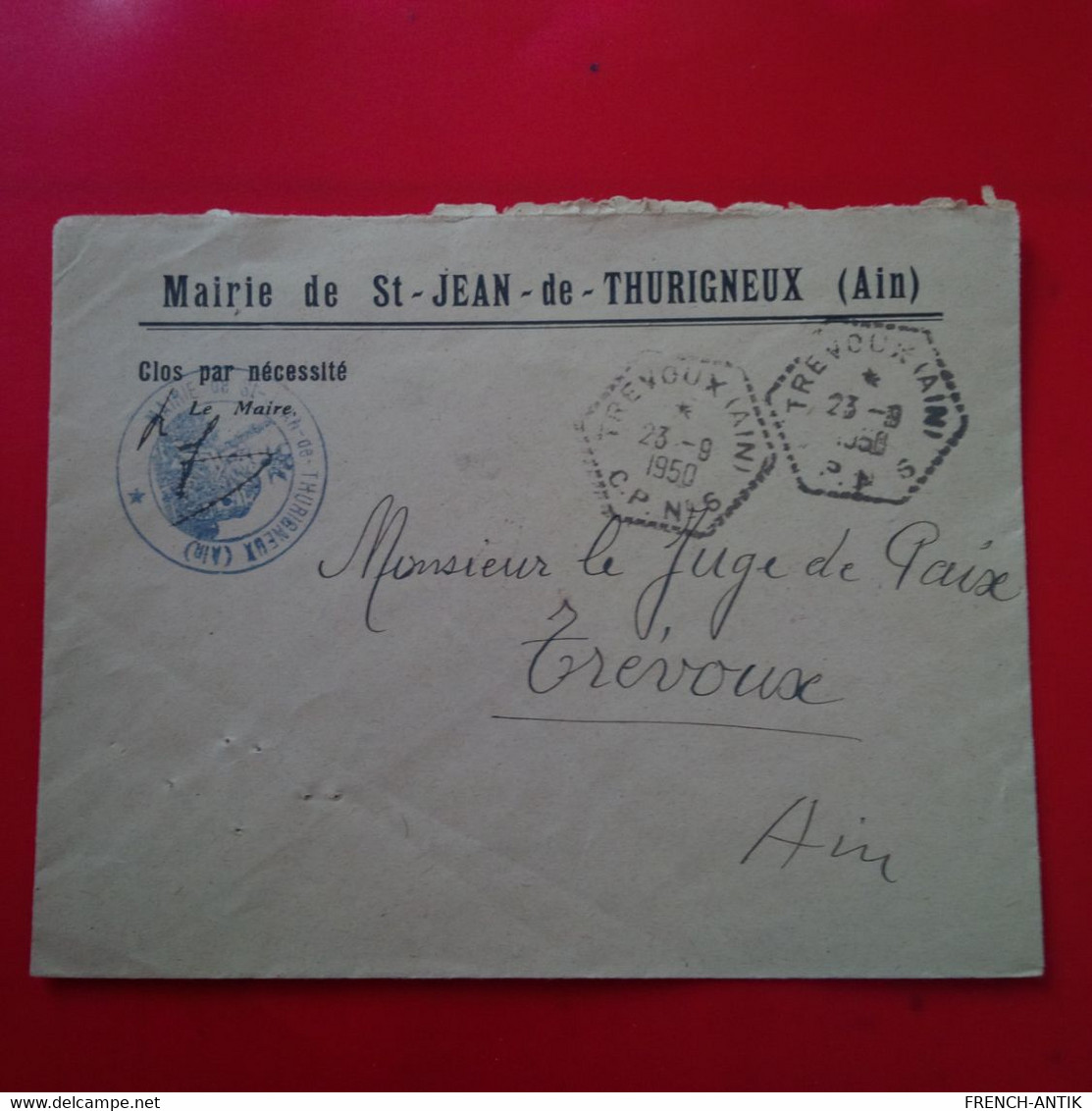 LETTRE FRANCE ST JEAN DE THURIGNEUX POUR TREVOUX - Briefe U. Dokumente