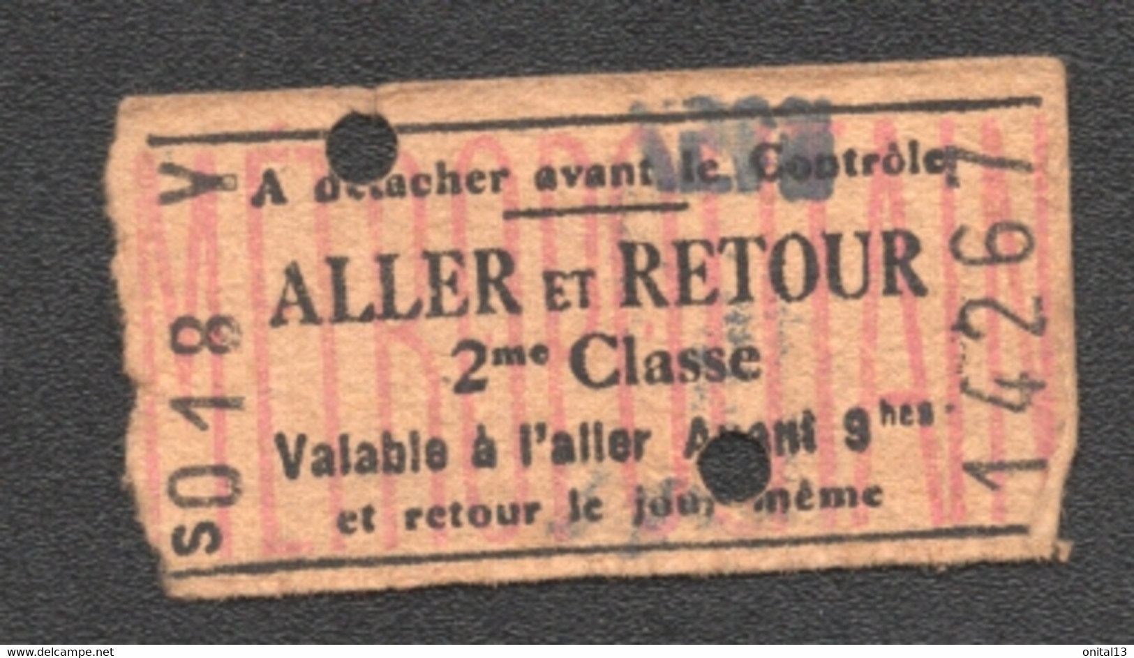 ANCIEN TICKET DE METRO PARIS  ALLER ET RETOUR 2EME CLASSE   C3342 - Europe