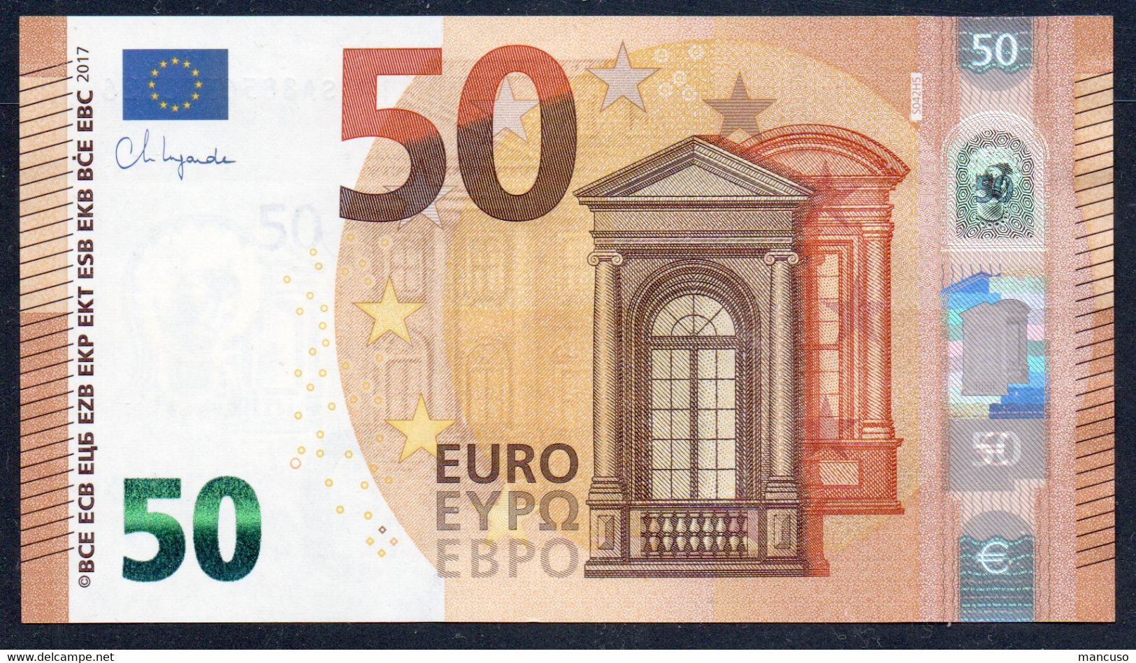 50 EURO ITALY  LAGARDE SA S042 H5 Last Position  Ch  "85"  UNC - 50 Euro