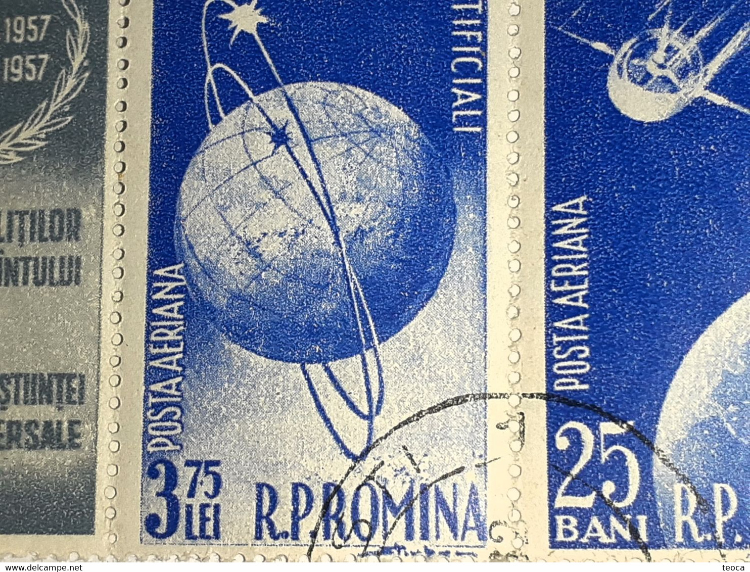 Errors Romania 1957 # Mi 1678, Mi1680  Artificial Satellites, Space, Cosmos, Printed Point After 7 Inverted Watermark - Abarten Und Kuriositäten