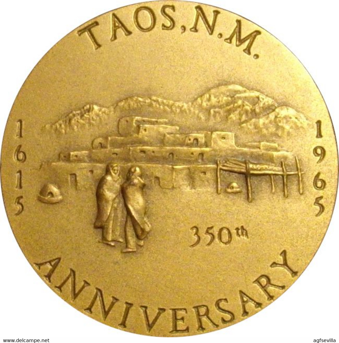 USA. MEDALLA 350 ANIVERSARIO FUNDACIÓN CIUDAD DE TAOS. 1.965. BRONCE DORADO. USA MEDAL - Firmen