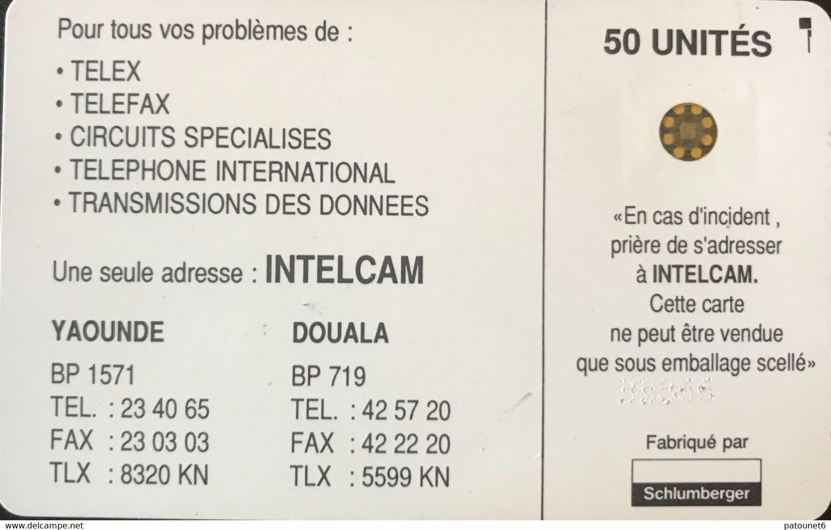 CAMEROUN  -  Phonecard  - AFNOR -  INTELCAM - SC4AN (sans Entourage)  -  50 Unités - Cameroon