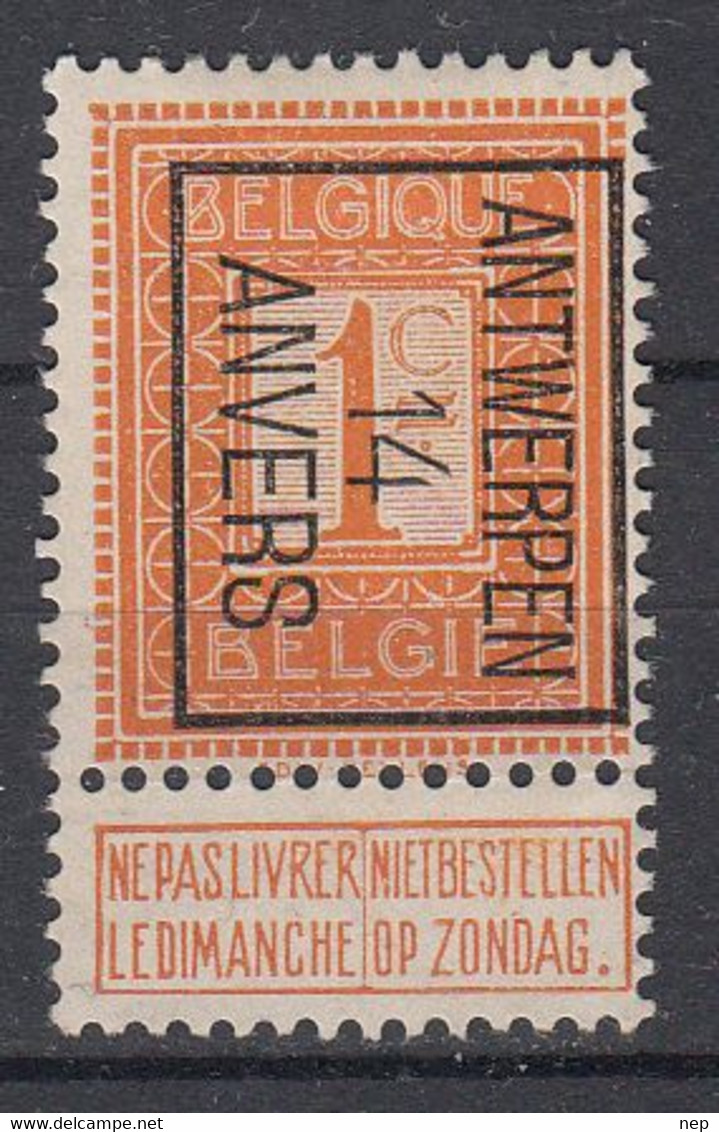 BELGIË - PREO - Nr 44 B  - ANVERS "14" ANTWERPEN- (*) - Typos 1912-14 (Löwe)