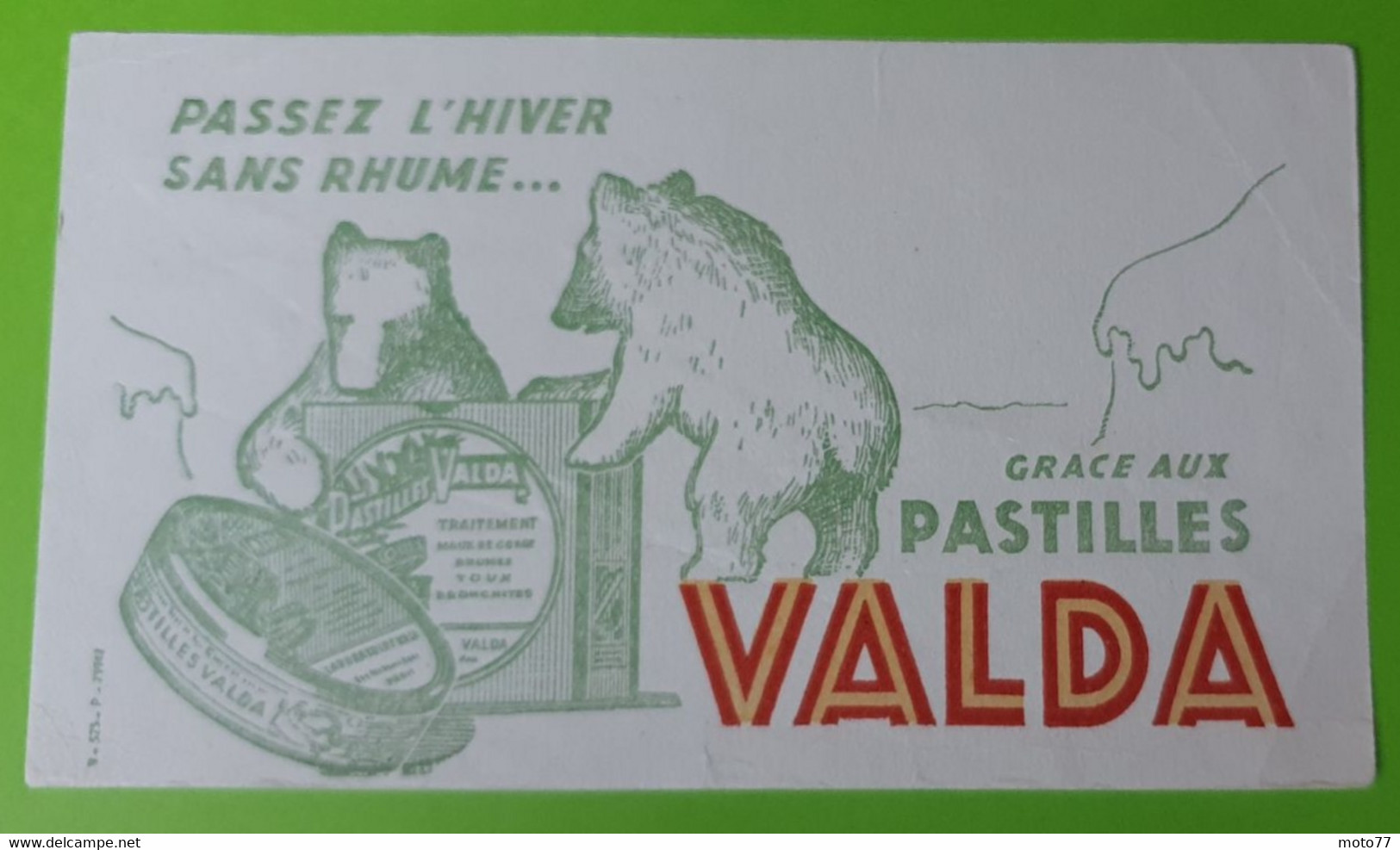 Buvard 643 - Pastille VALDA Rhume Ours - Etat D'usage : Voir Photos - 18 X 10.5 Cm Environ - Année 1960 - Produits Pharmaceutiques