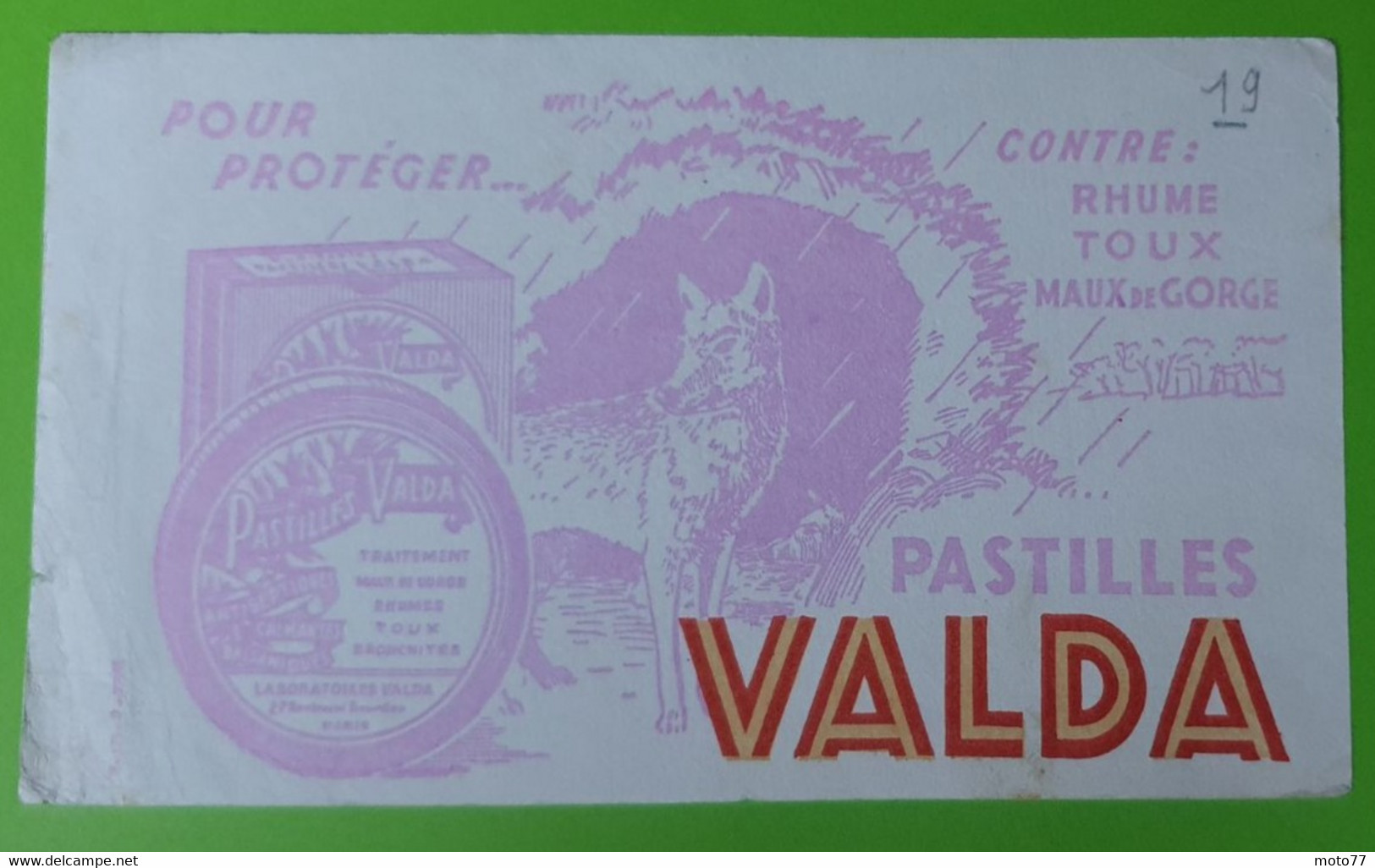 Buvard 644 - Pastille VALDA - Rhume Loup - Etat D'usage : Voir Photos - 18 X 10.5 Cm Environ - Année 1960 - Produits Pharmaceutiques