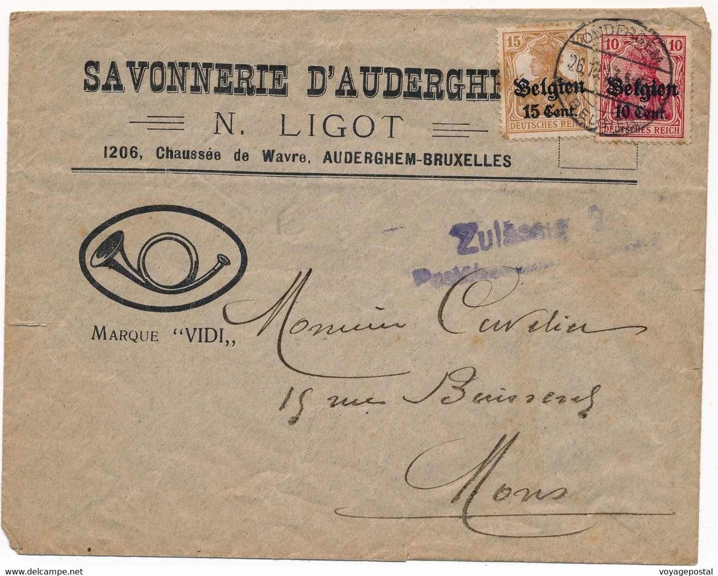 LETTRE SAVONNERIE AUDERGHEM BELGIQUE OCCUPATION ALLEMANDE TIMBRES BELGIEN - Armada Alemana