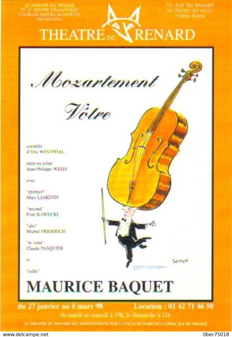 Carte Postale Cart'Com (1998) Mozartement Vôtre (Maurice Baquet) Théâtre Du Renard (illustration : Sempé) - Sempé