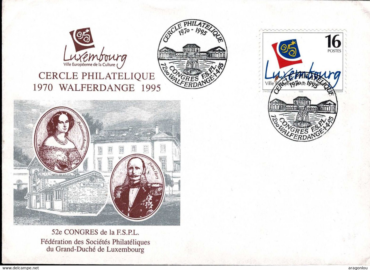 Luxembourg Luxemburg 1995 Lettre 52e Congrès FSPL  Cercle Philatélique Walferdange - Covers & Documents