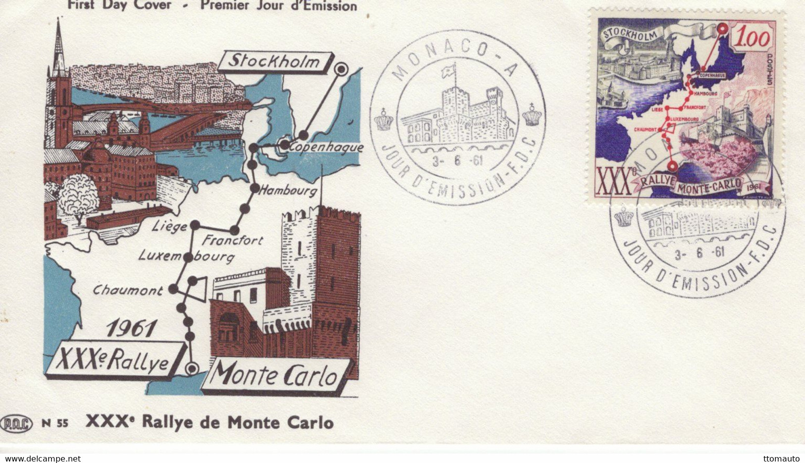 Monaco FDC  -   30e Rallye Monte-Carlo 1961   -   1v Premier Jour D'Emission - Cars