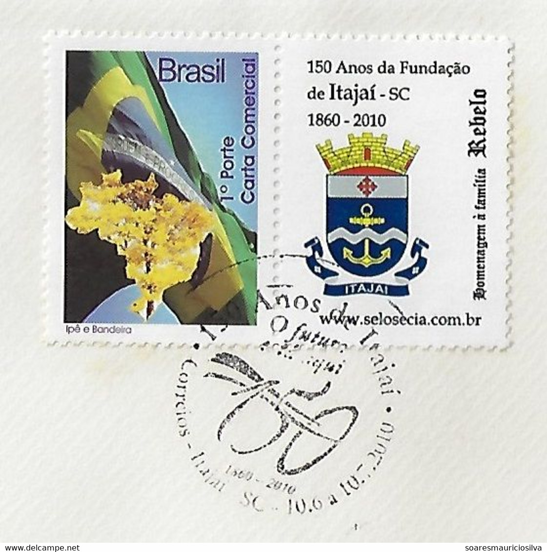 Brazil 2010 Cover Personalized Stamp + Commemorative Cancel 150th Anniversary Of Itajaí City Coat Of Arms Rebelo Family - Personalisiert