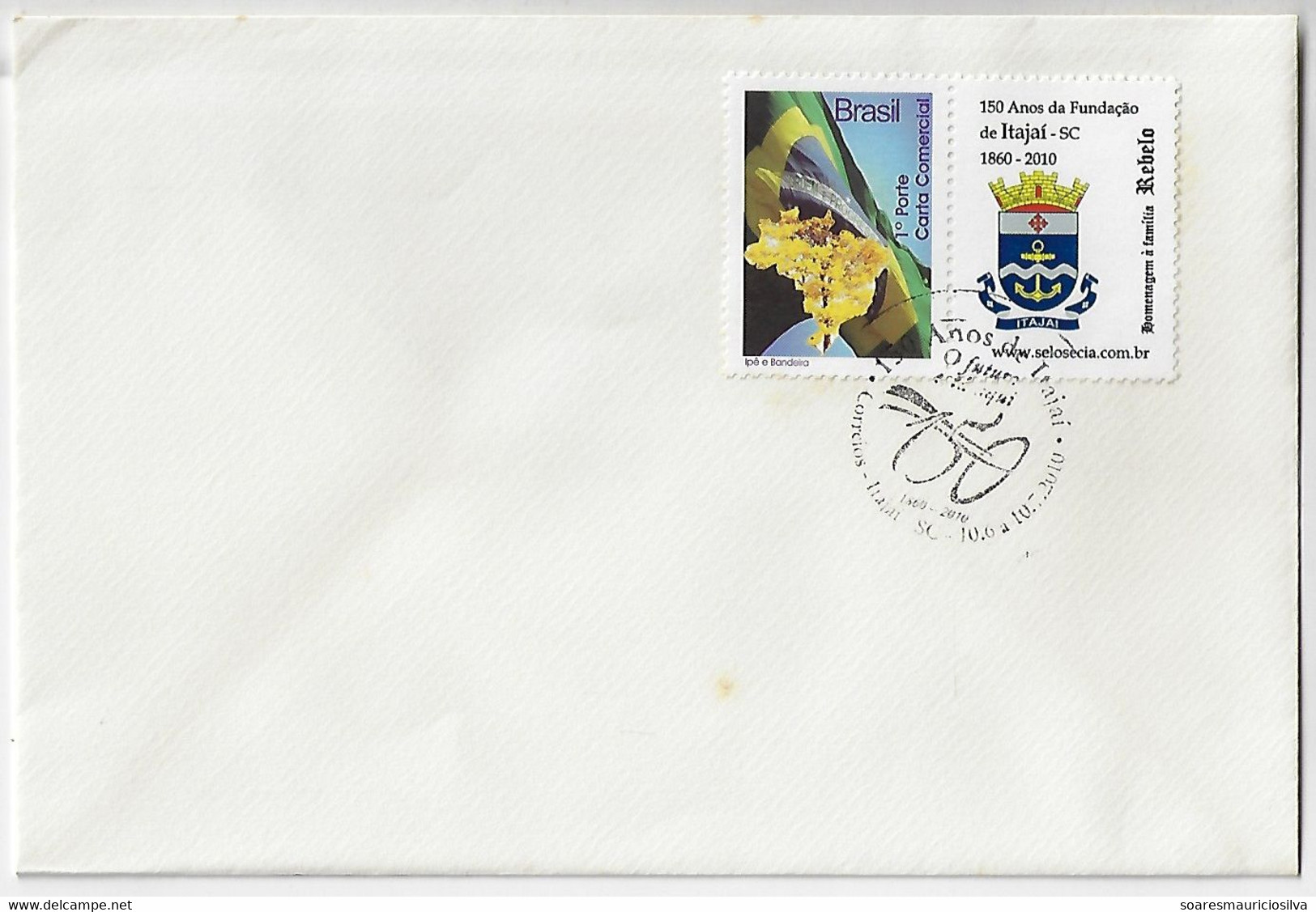 Brazil 2010 Cover Personalized Stamp + Commemorative Cancel 150th Anniversary Of Itajaí City Coat Of Arms Rebelo Family - Personnalisés