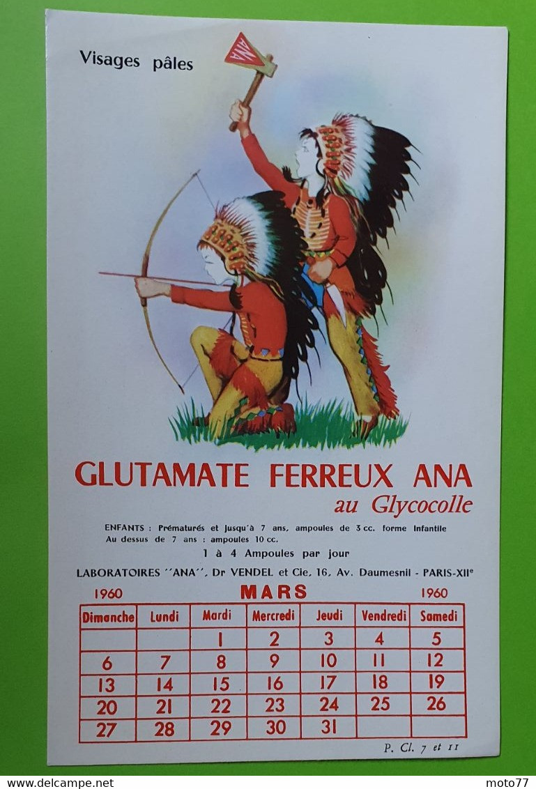 Buvard 663 - Laboratoire Ana - Indien - Etat D'usage : Voir Photos - 13.5x21.5 Cm Environ - Calendrier MARS 1960 - Produits Pharmaceutiques