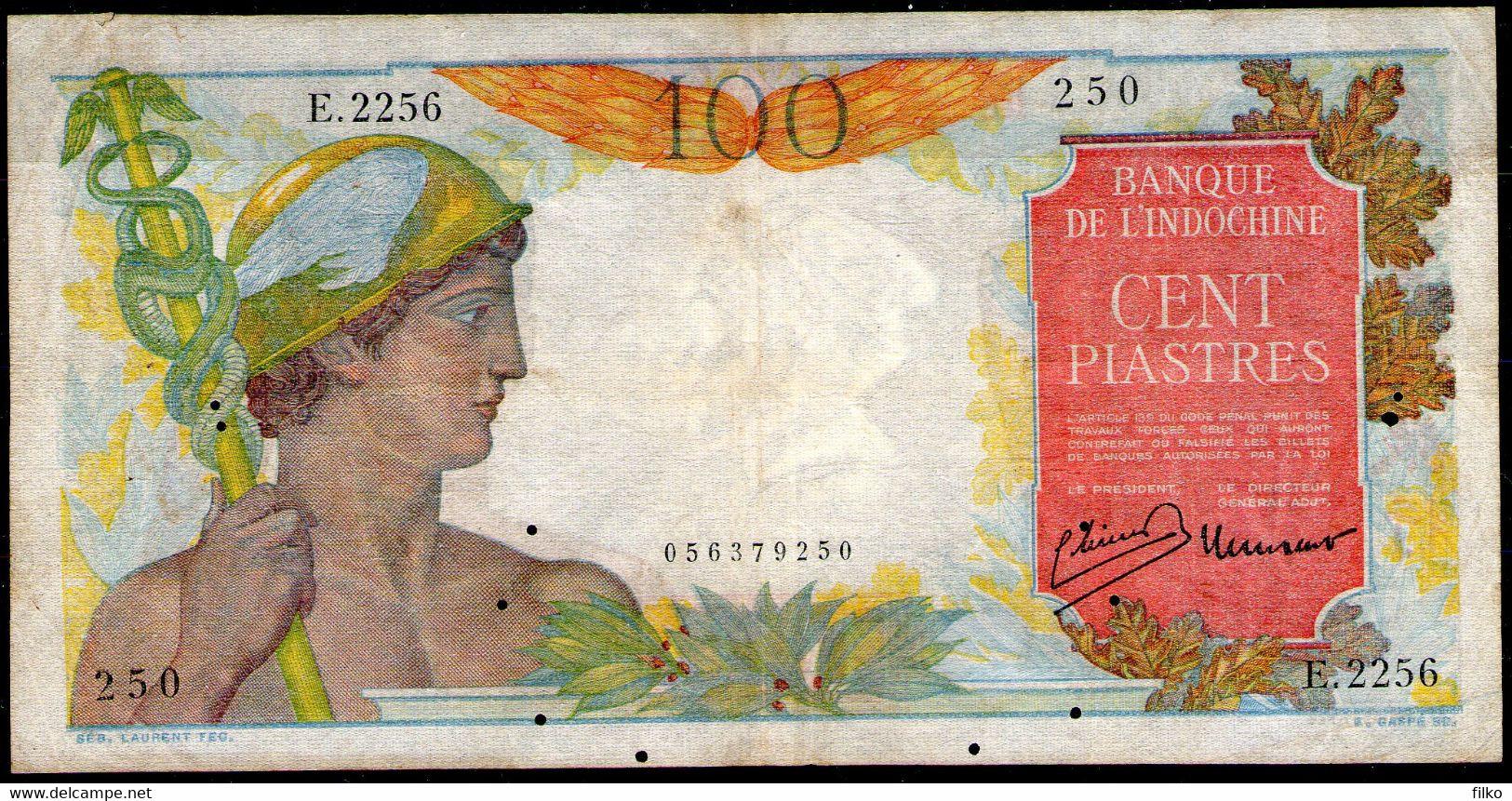 French Indochina,100 Piastres,1949,P-92b,pin Holl,as Scan - Indochina