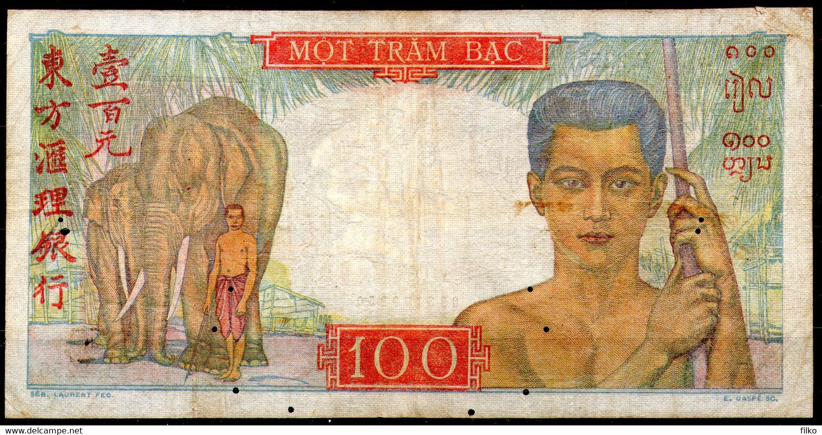 French Indochina,100 Piastres,1949,P-92b,pin Holl,as Scan - Indochina