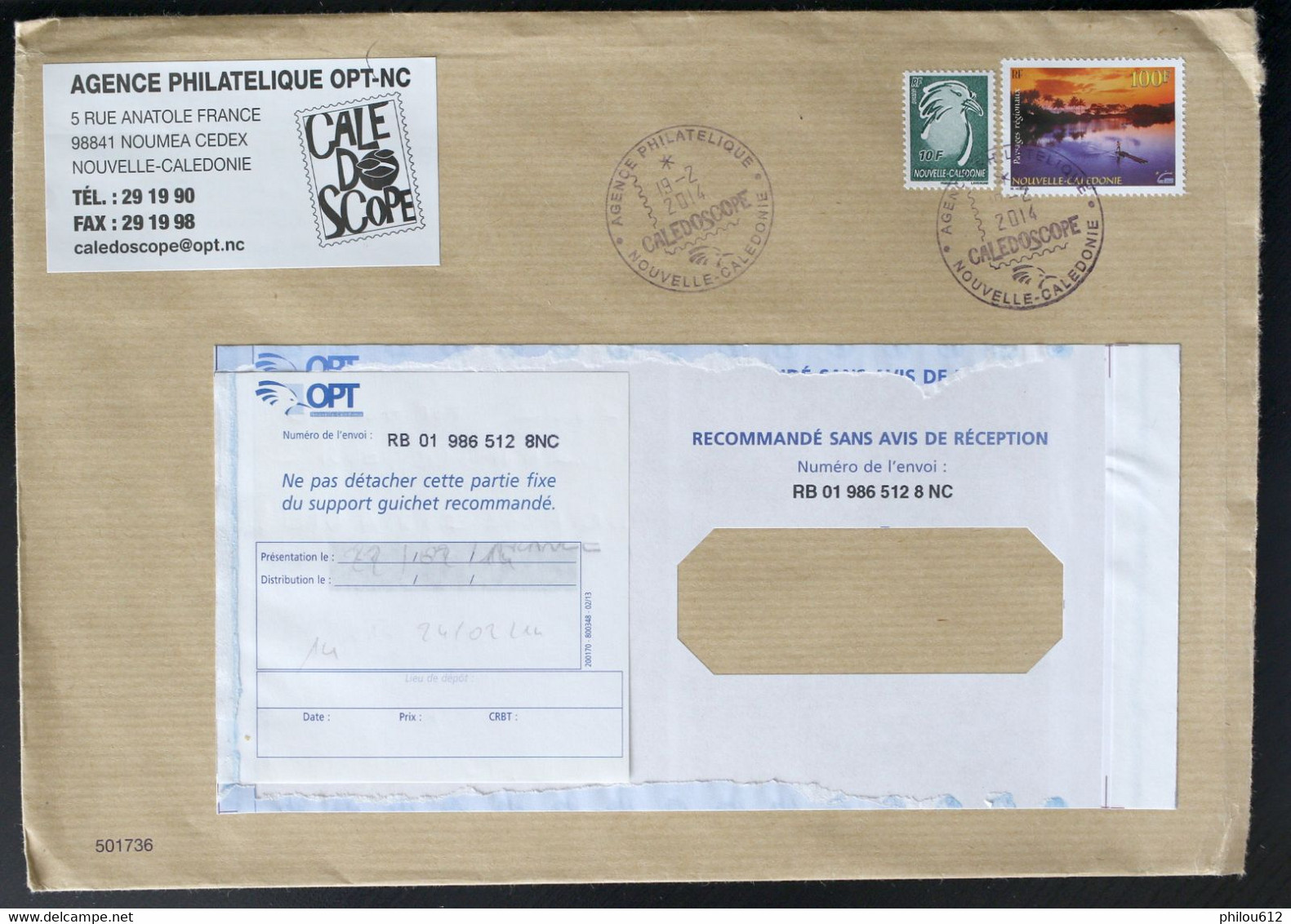 Nouvelle Caledonie - Lettre De L'agence Philatélique Calédoscope - 2014 - Briefe U. Dokumente