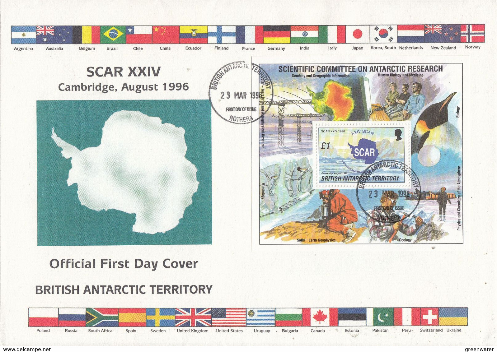 British Antarctic Territory (BAT) 1996 Scar  4v + M/s FDC (F9034) - FDC