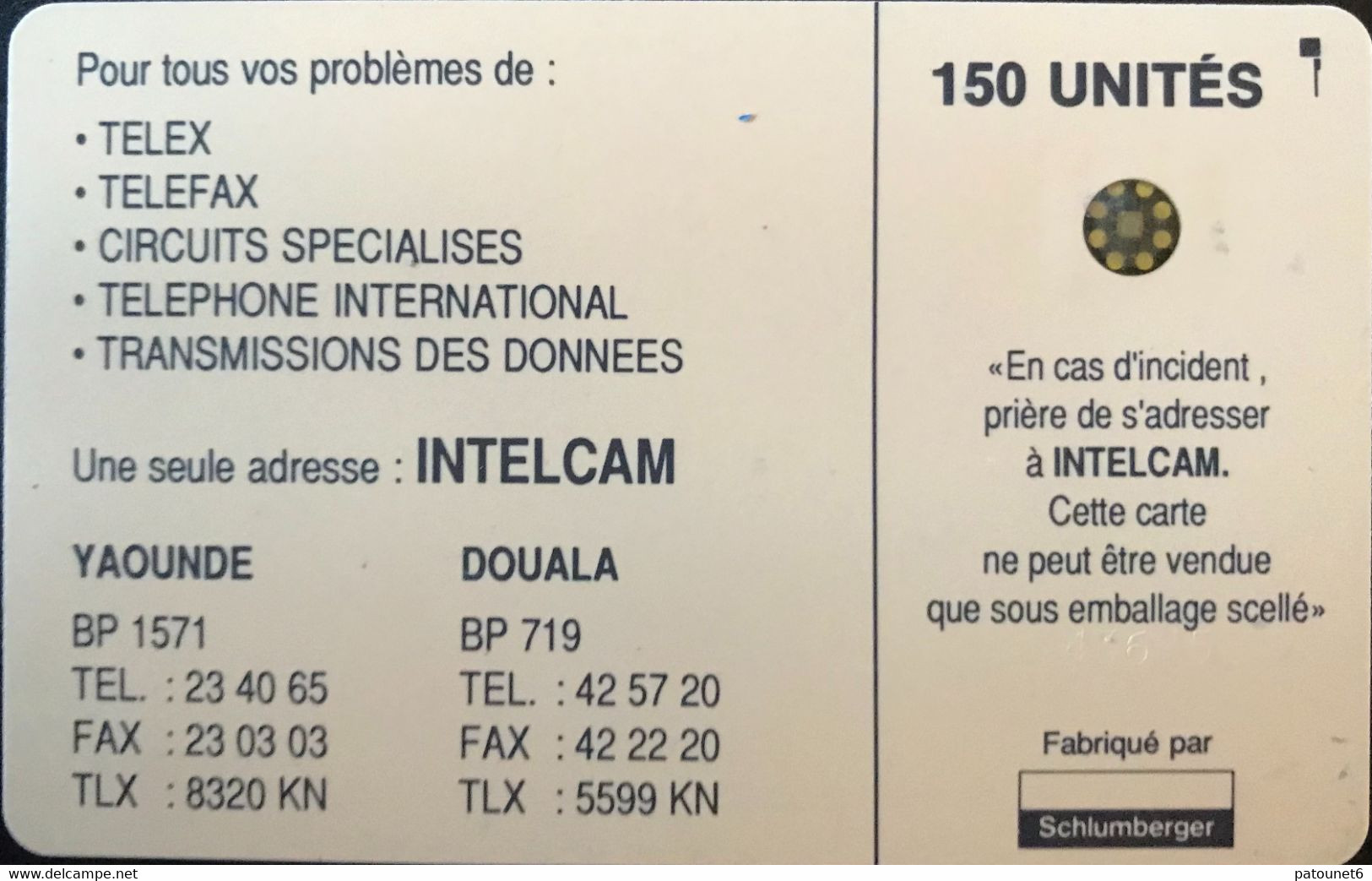 CAMEROUN  -  Phonecard  -  AFNOR  -  Intelcam  - SC4AN (sans Entourage)  -  150 Unités - Cameroon