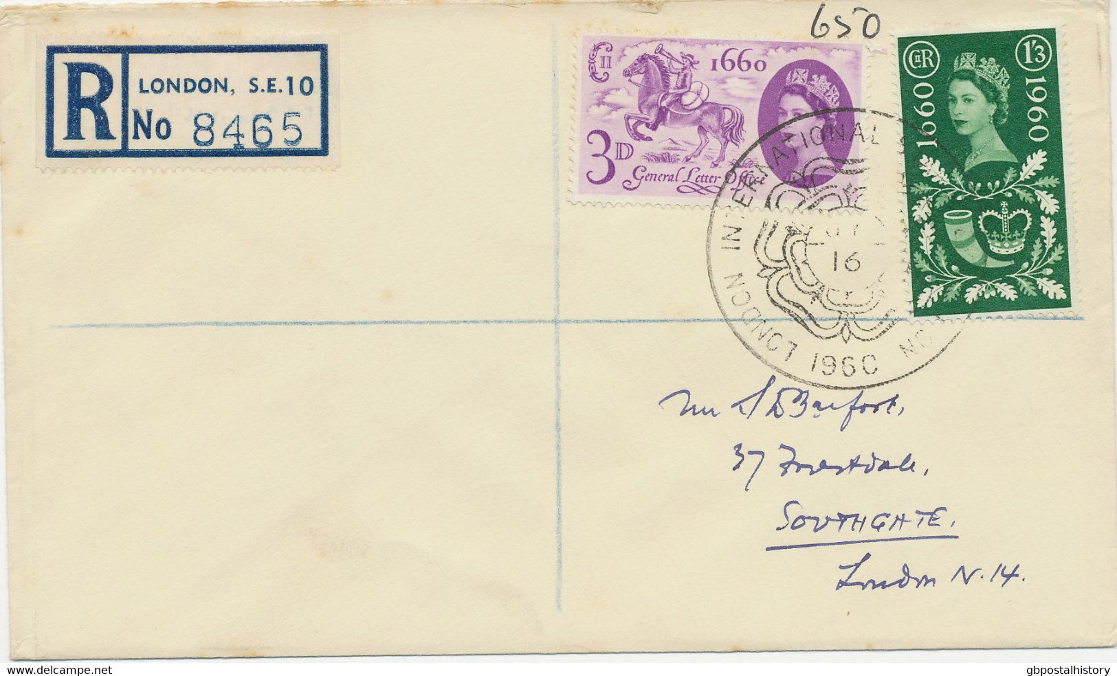 GB 1960 General Letter Office R-cover London International Stamp Exhibition 1960GB 1960 General Letter Office R-cover Lo - Brieven En Documenten