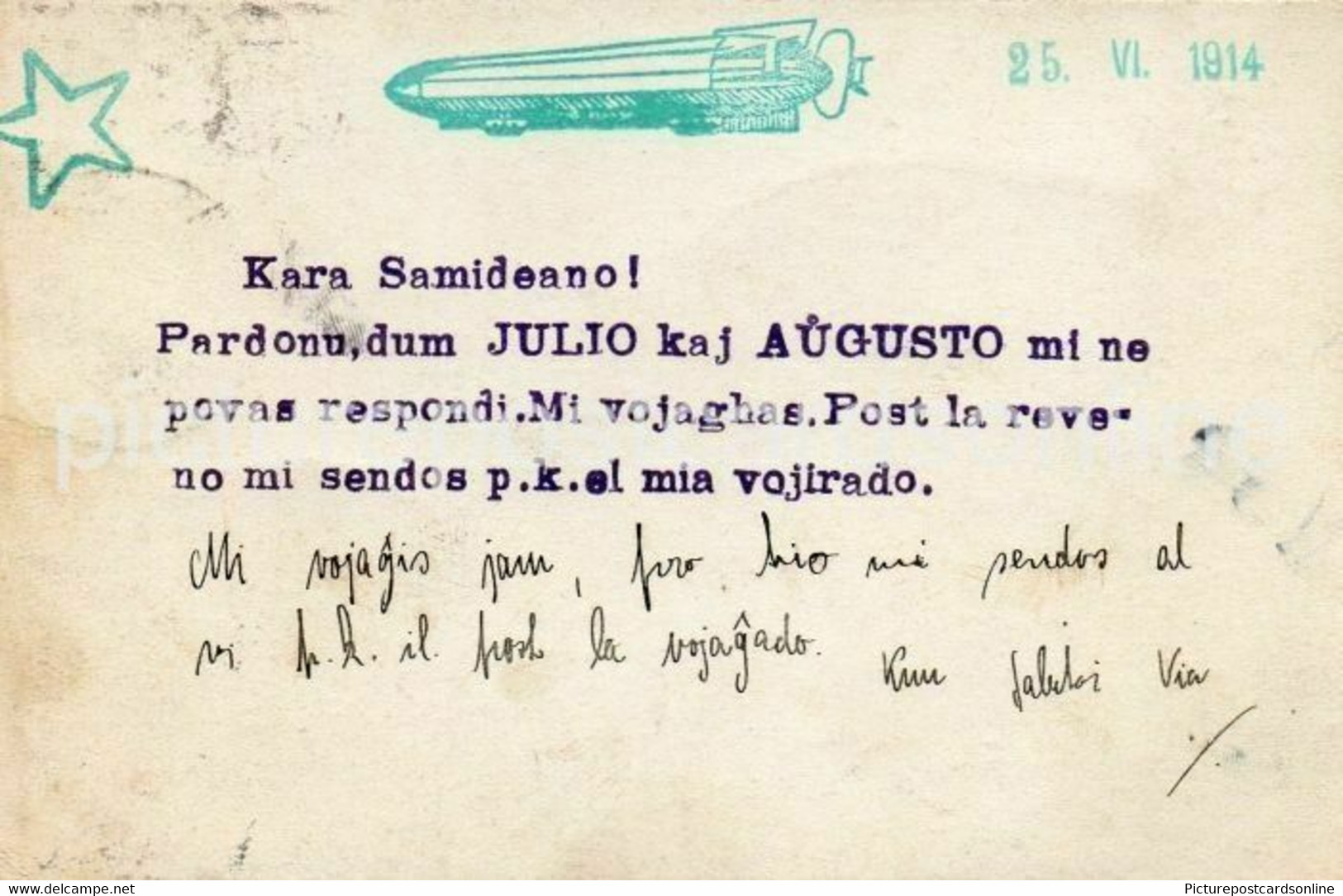 OLD POSTCARD ESPERANTO INTERESTING AIRSHIP 1914 - Esperanto