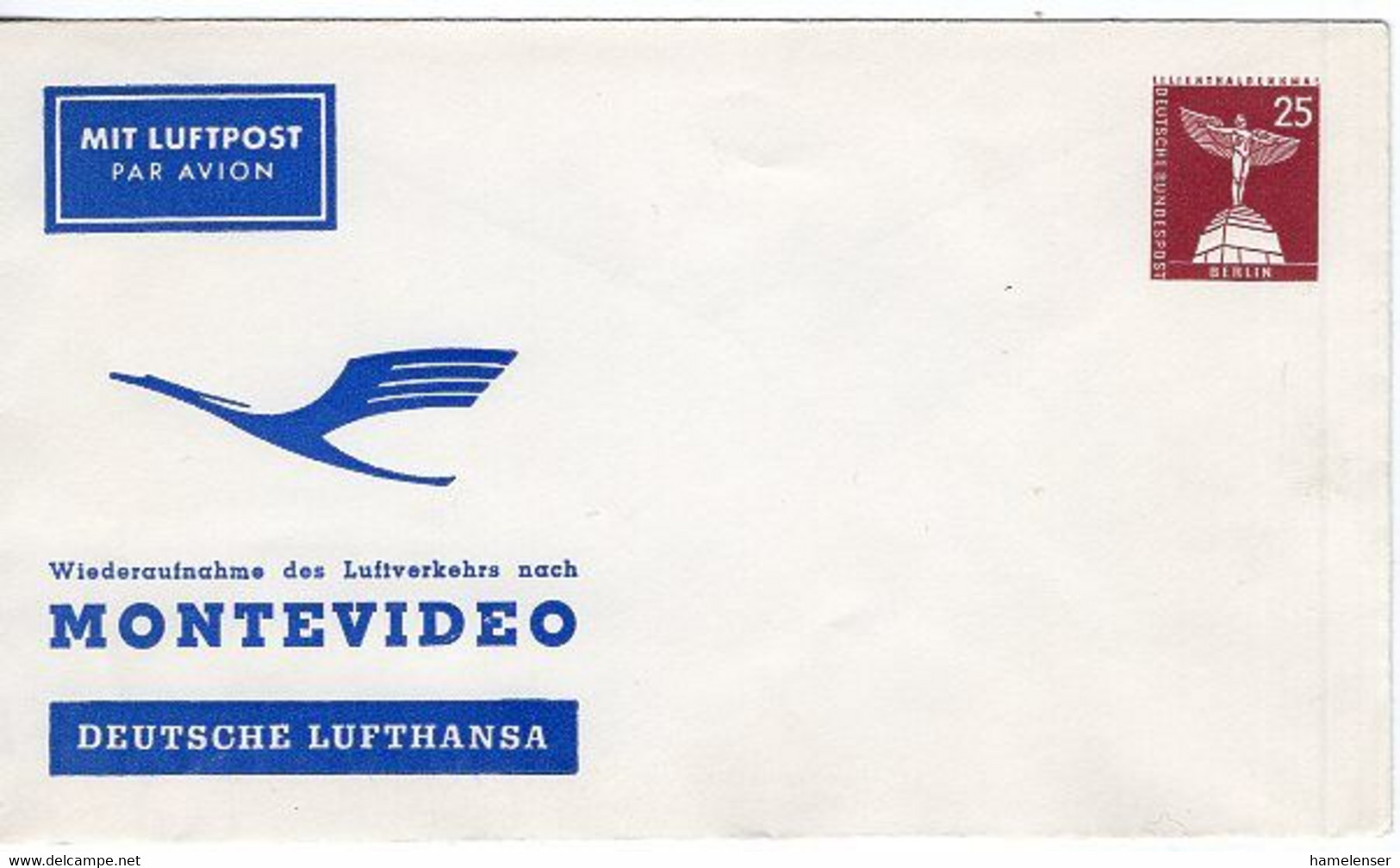 50537 - Berlin - 1962 - 25Pfg. Bauten PGALpUmschlag "Wiederaufnahme Des Luftverkehrs Nach Montevideo", Ungebr. - Altri (Aria)