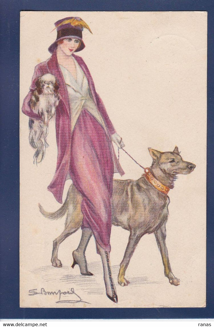 CPA BOMPARD Femme Woman Art Déco Circulé Chien Dog Berger Allemand - Bompard, S.