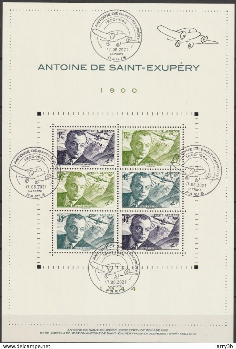 FRANCE 2021 OBLITERE 1er JOUR 17.06.21 - BLOC FEUILLET "ANTOINE DE SAINT-EXUPERY 1900-1944" Y/T F86 - Oblitérés