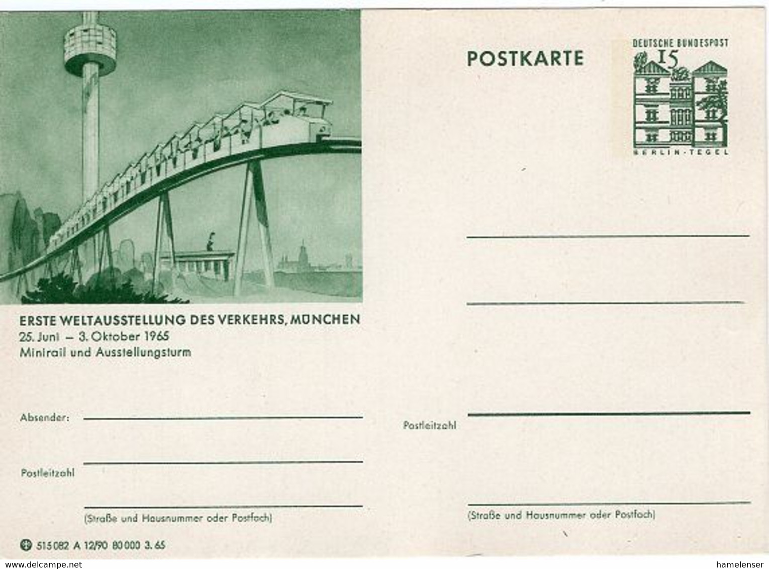 50540 - Bund - 1965 - 15Pfg. Kl. Bauten Bild-GAKte. "Verkehrsausstellung Muenchen", Ungebr. - Autres & Non Classés