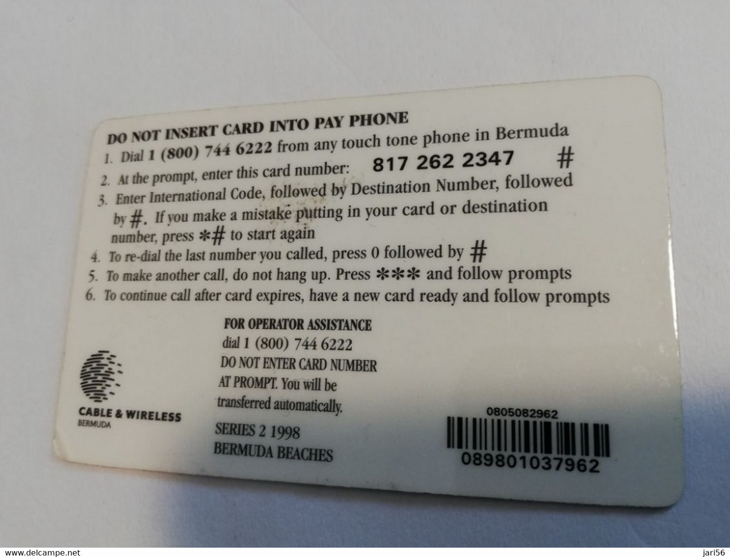 BERMUDA  $10,-  C&W  BERMUDA     HORSESHOE BAY    PREPAID CARD  Fine USED  **6528** - Bermuda