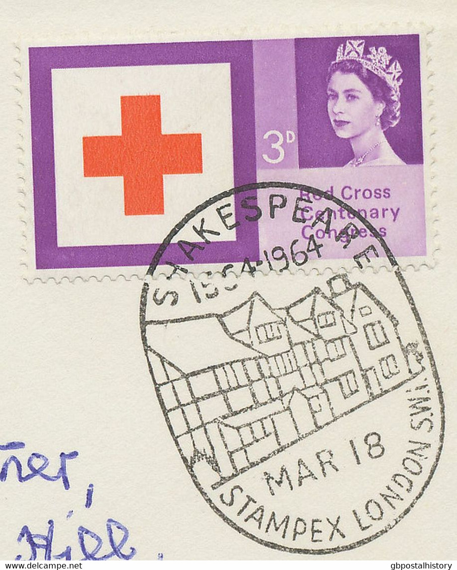 GB 1964 Red Cross 3d Souvenir Cover Shakespeare 1564-1964 Stampex London S.W.I - Brieven En Documenten