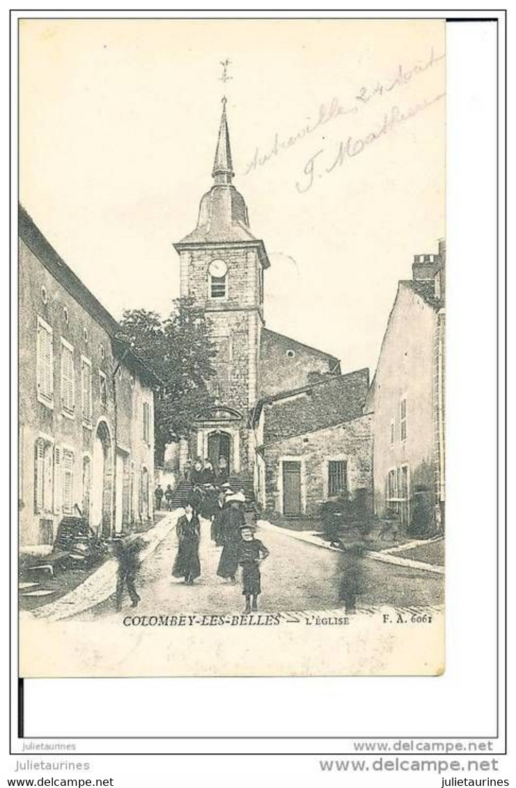 54 COLOMBEY LES BELLES L'EGLISE CPA TRES ANIMEE 1904 BON ETAT - Colombey Les Belles