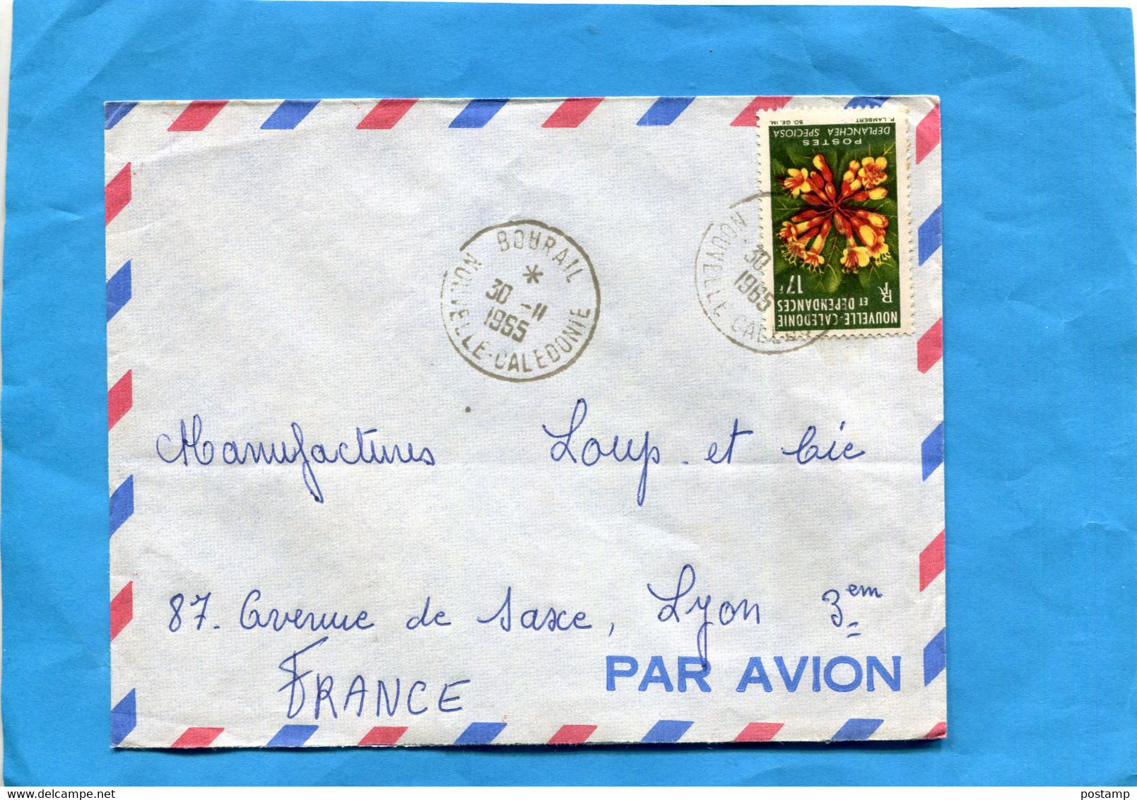 Marcophilie*-lettre-Nouvelle Calédonie>Françe-cad-Chepenehe Lifou- 1965-thematic--stamp-N°321 Fleur-deplanchéa - Brieven En Documenten
