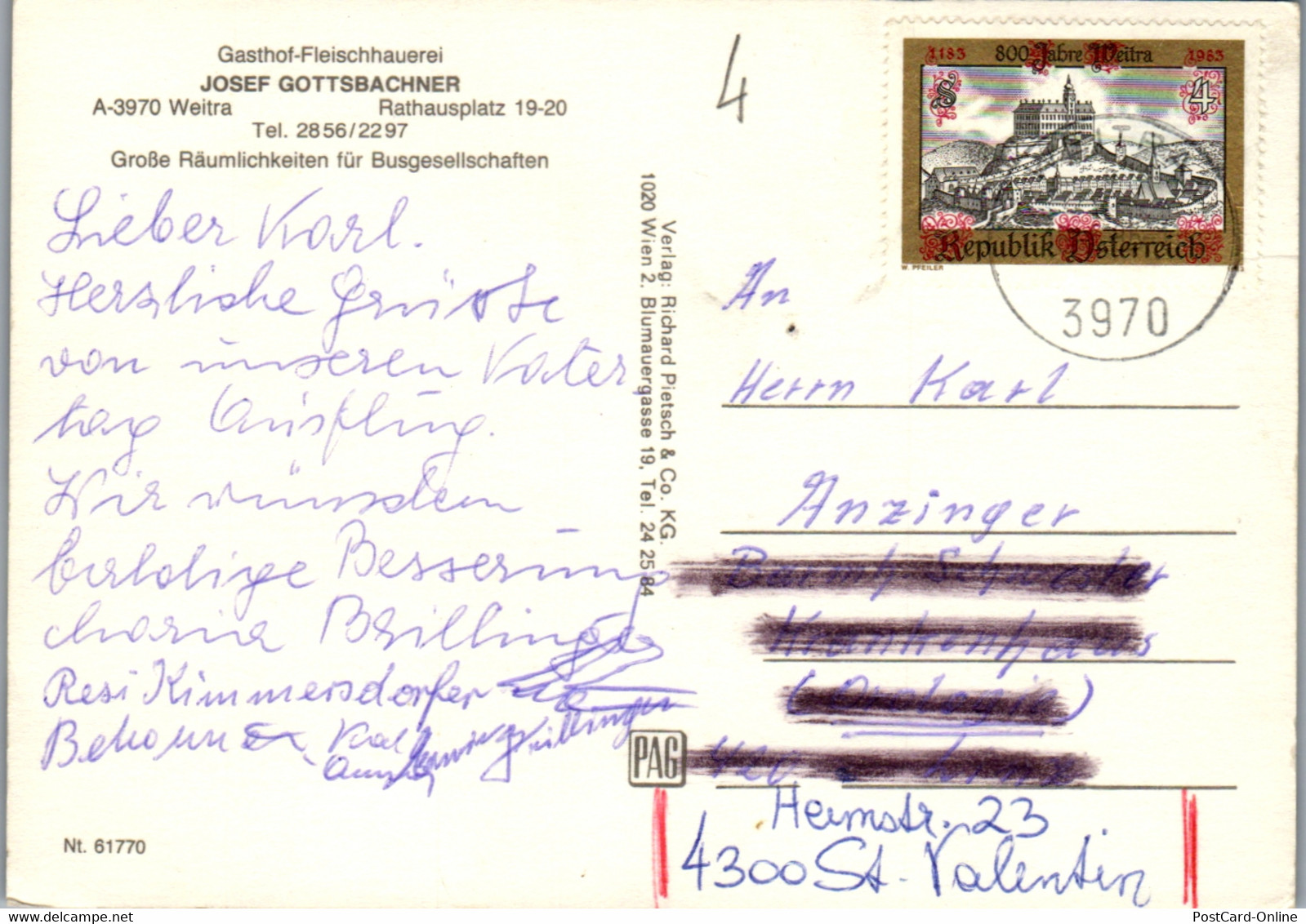 21854 - Niederösterreich - Weitra , Gasthof Josef Gottsbachner , Fleischhauerei - Weitra