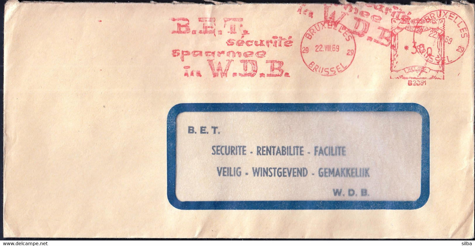 Belgium Bruxelles Brussel 1969 / B.E.T. Securite, Spaarmee W.D.B. / Machine Stamp, EMA, Franking - 1960-79