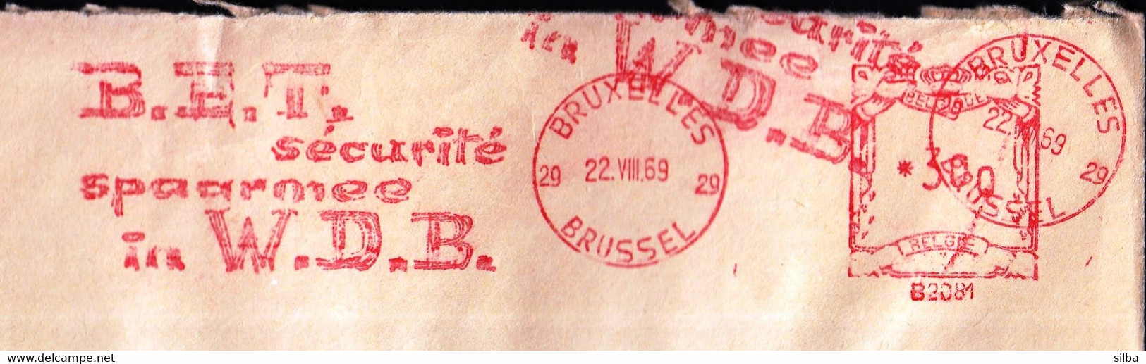 Belgium Bruxelles Brussel 1969 / B.E.T. Securite, Spaarmee W.D.B. / Machine Stamp, EMA, Franking - 1960-79