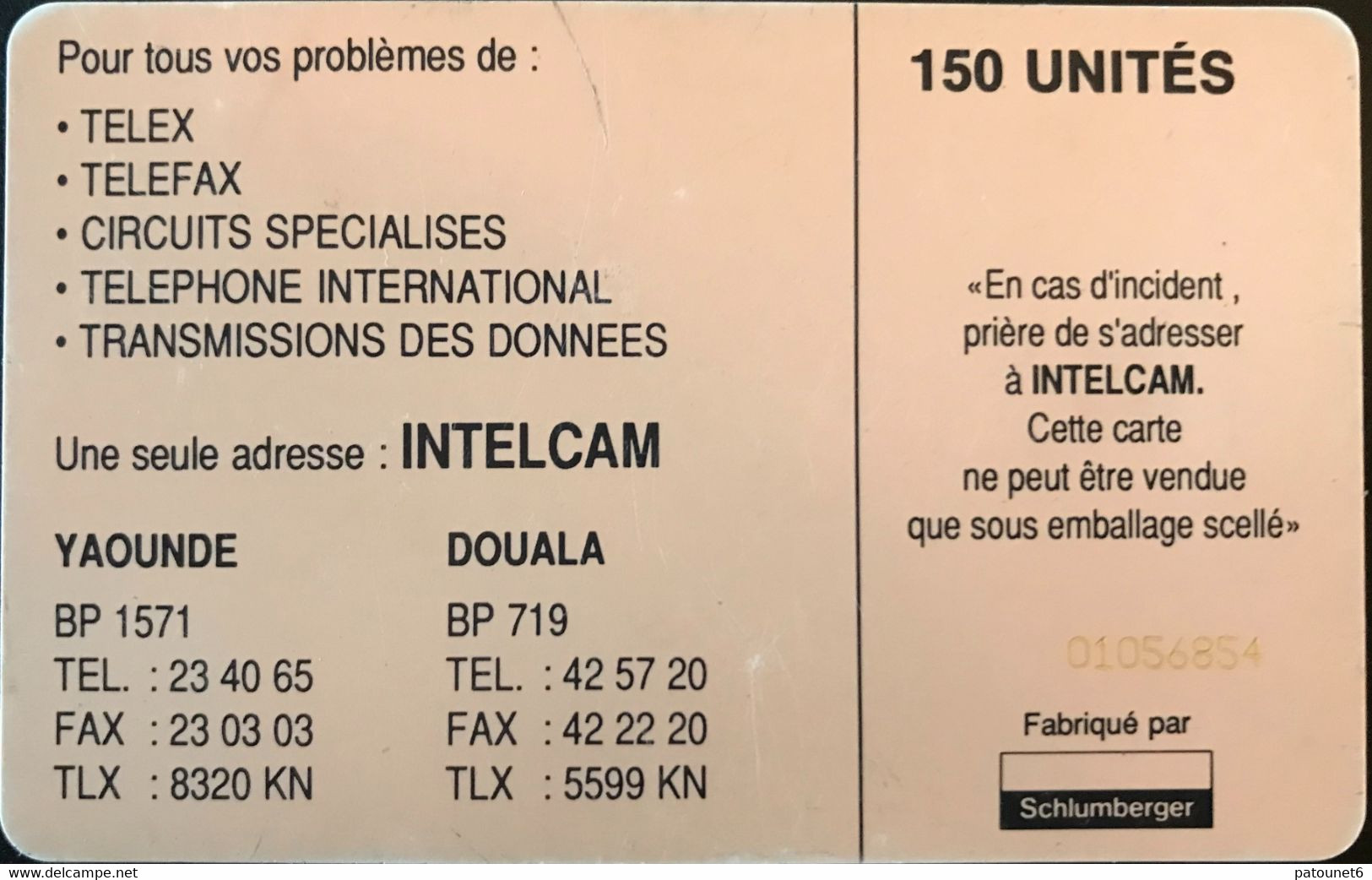 CAMEROUN  -  Phonecard  -   Intelcam  - SC7 -  150 Unités - Camerún