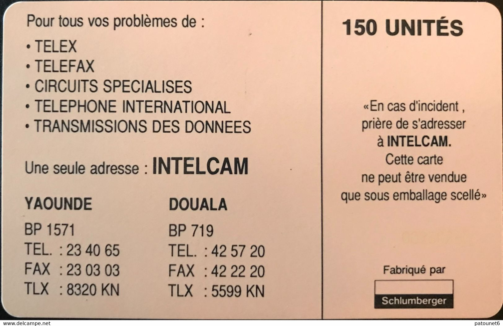 CAMEROUN  -  Phonecard  -   Intelcam  - SC7 -  150 Unités - Kameroen