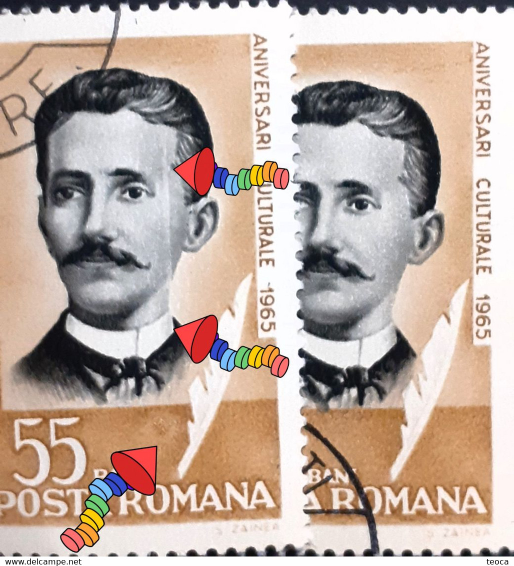 Errors Romania 1965 # Mi 2397 Printed With Vertical Line And Color Circle  Multiple Errors - Variétés Et Curiosités